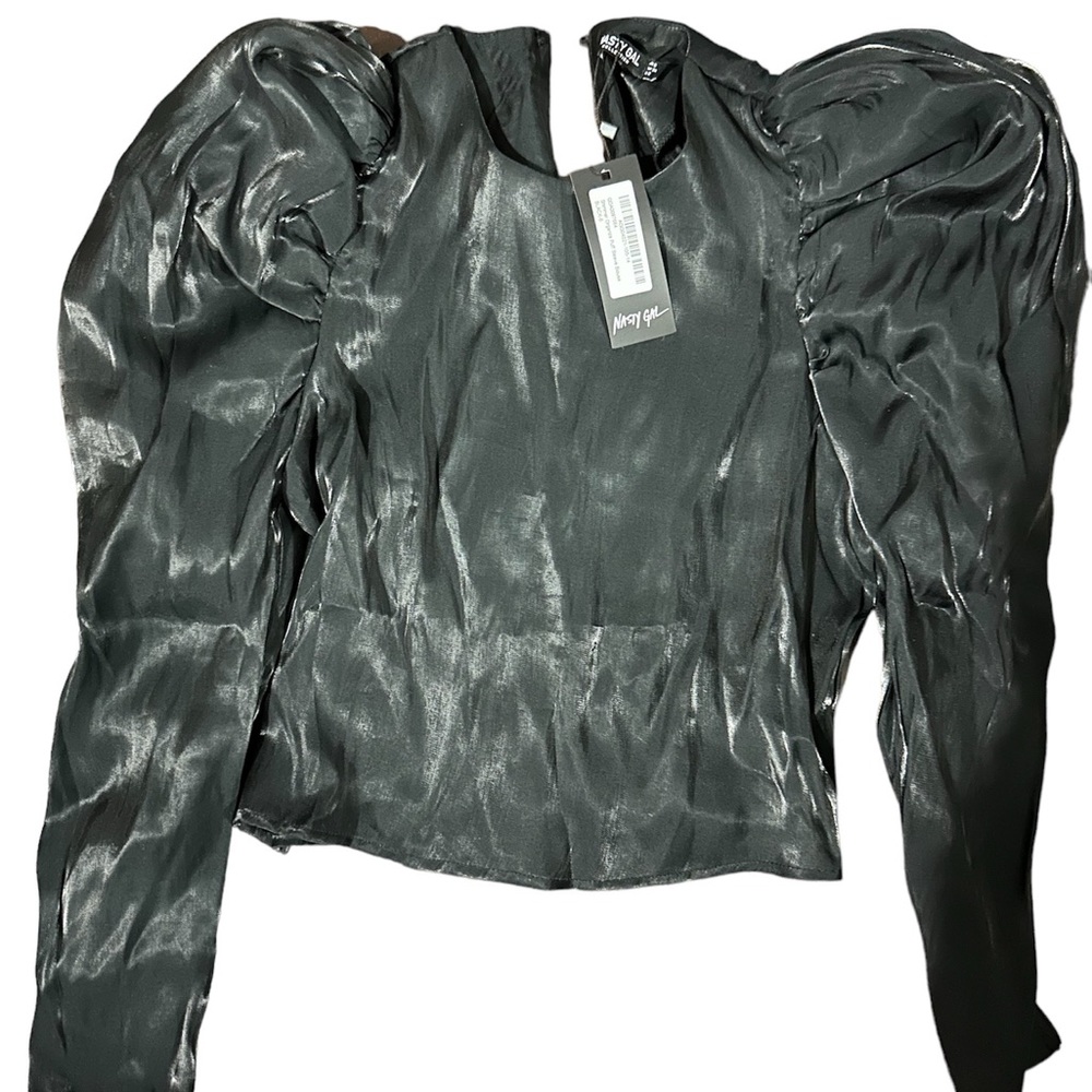 Nasty gal shimmer organza puffy skeeve blouse Size 6 (S/M)